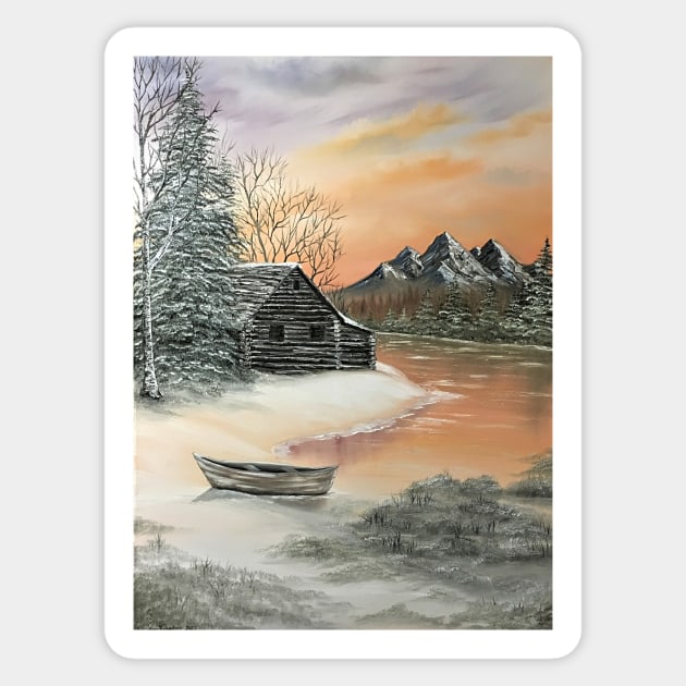 Log Cabin and Canoe Sticker by SistersInArtN